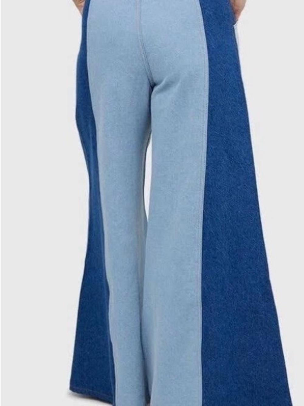 Farm Rio Wide-Leg Two-Tone Blue Patchwork Jeans - Picture 2 of 3
